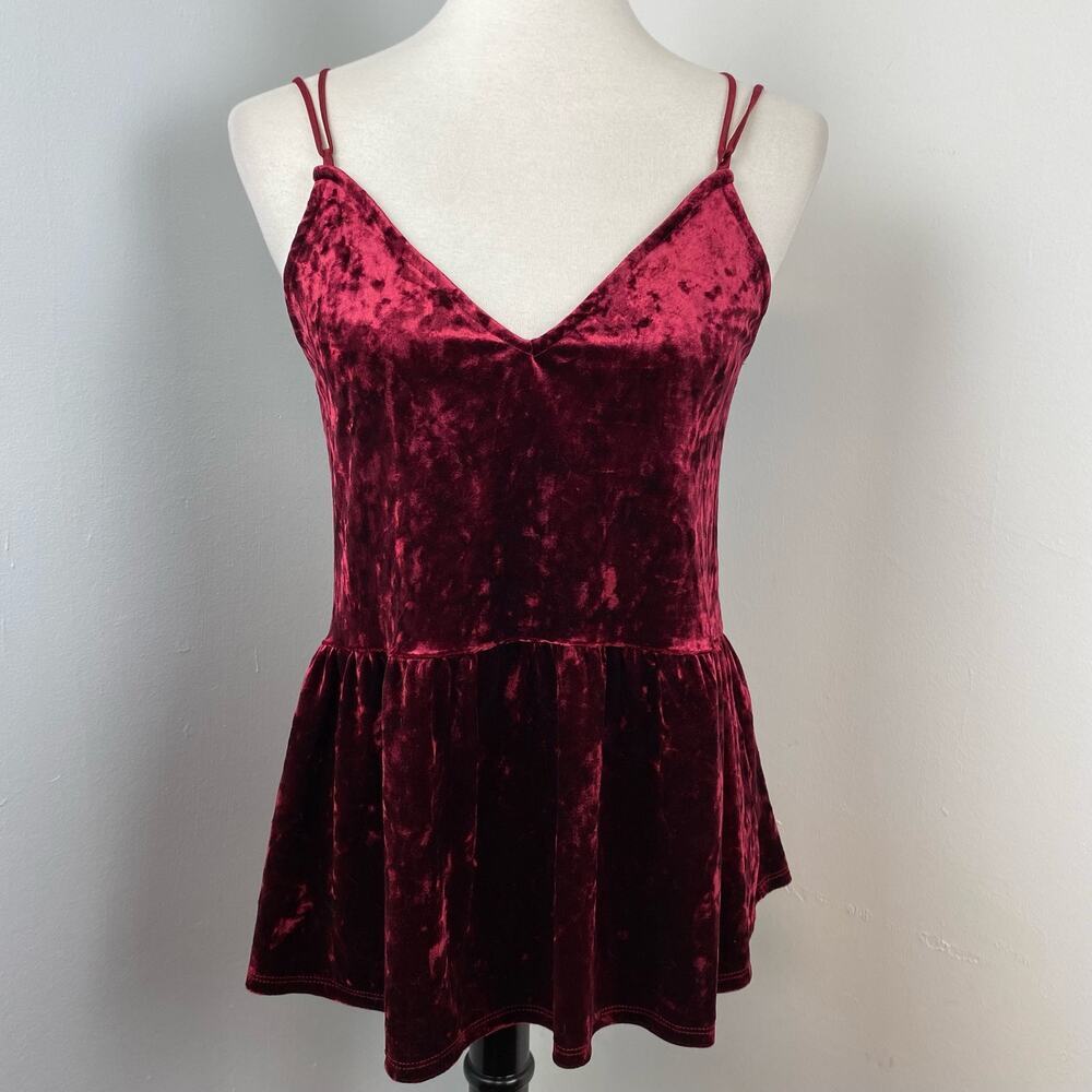 Anthropologie Harlowe & Graham Red Velvet Peplum Cami Tank Sleeveless Small NEW